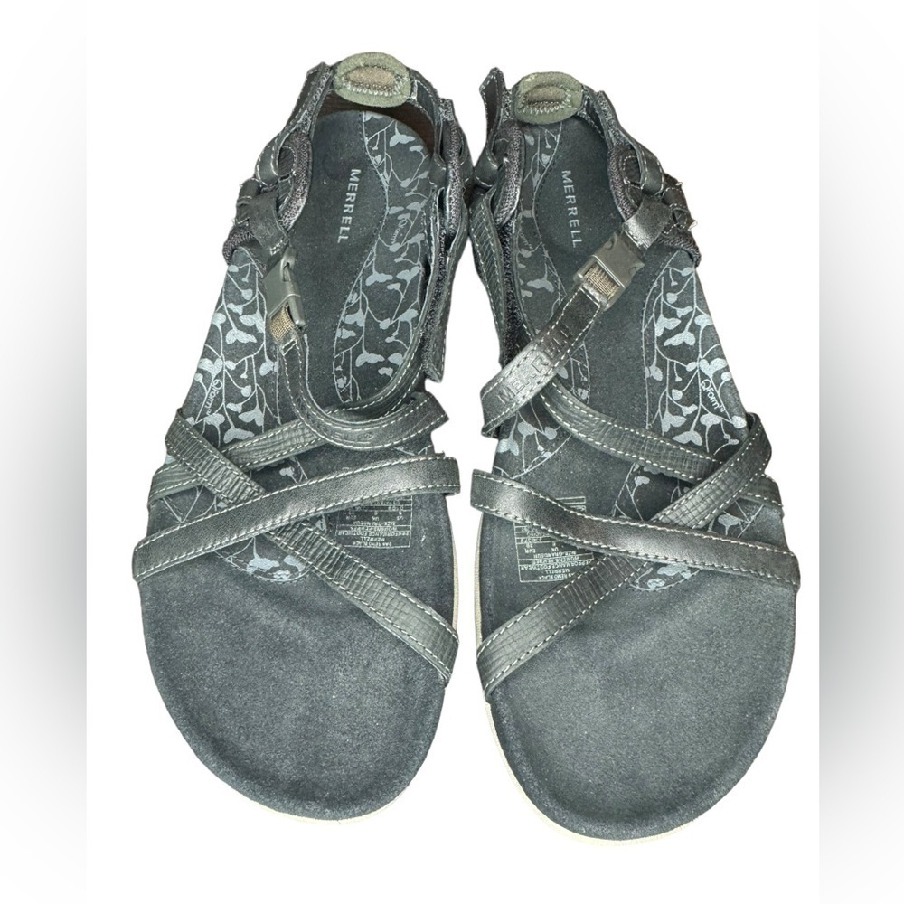 Merrell Jacardia Q-Form Leather Sandals Size 8 Black